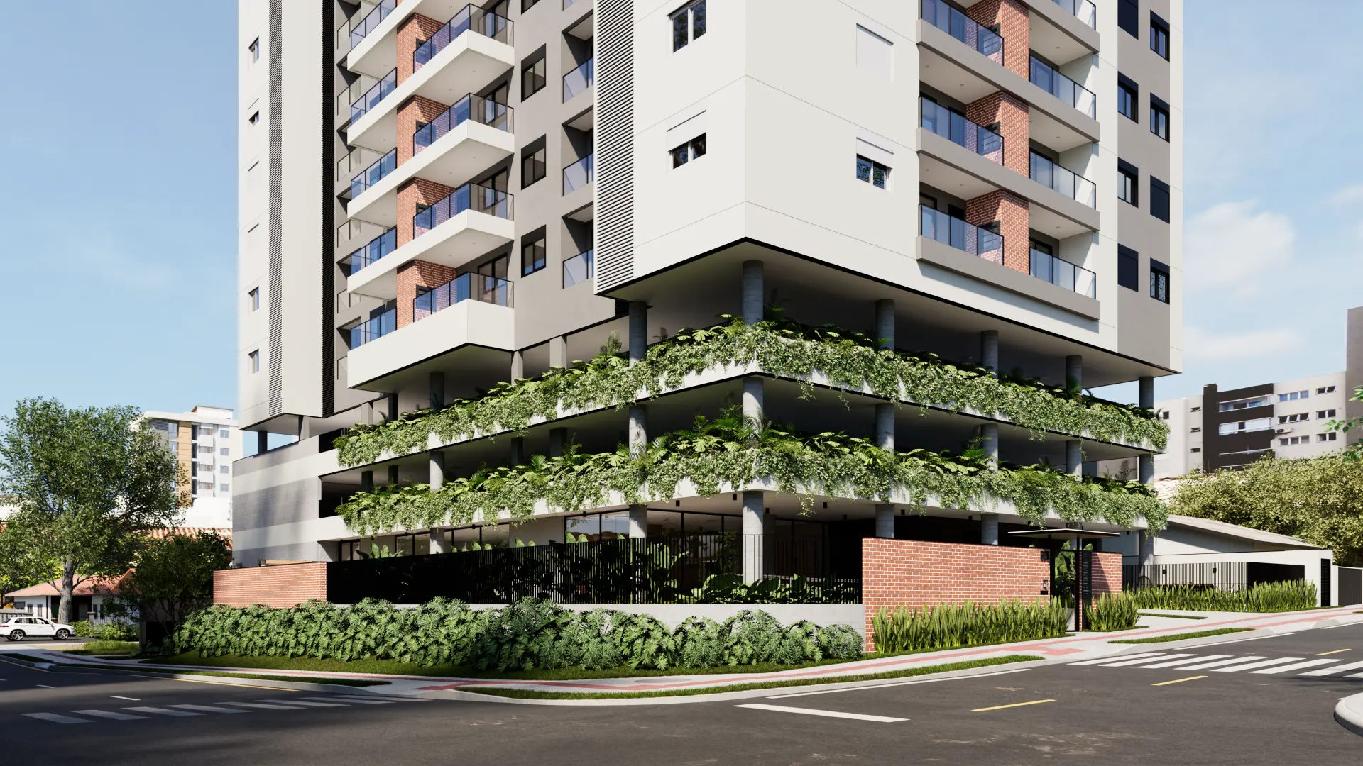 Fachada do Brianza Residencial com jardins suspensos no Santa Bárbara, Criciúma