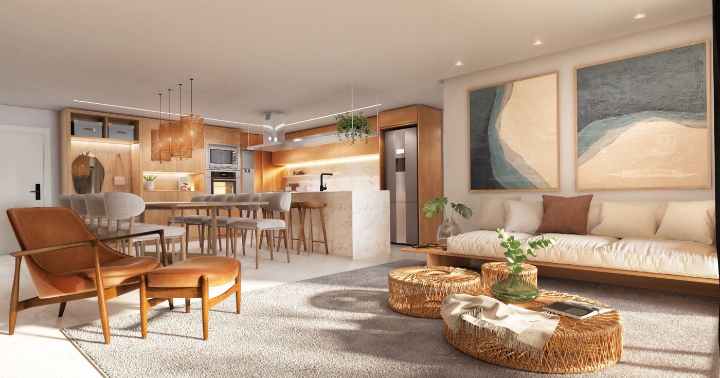Living integrado do apartamento