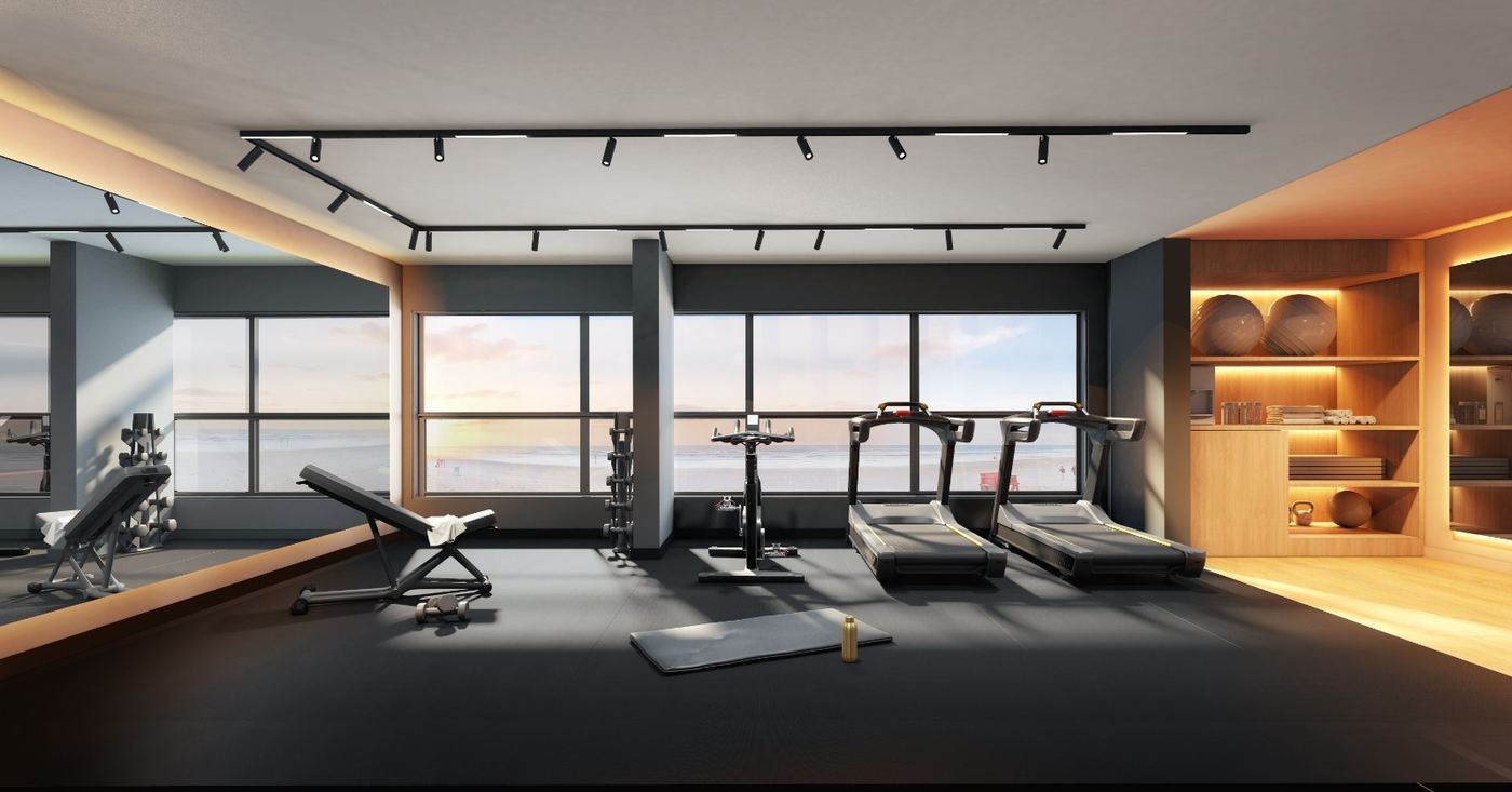 Espaço fitness com vista para o mar