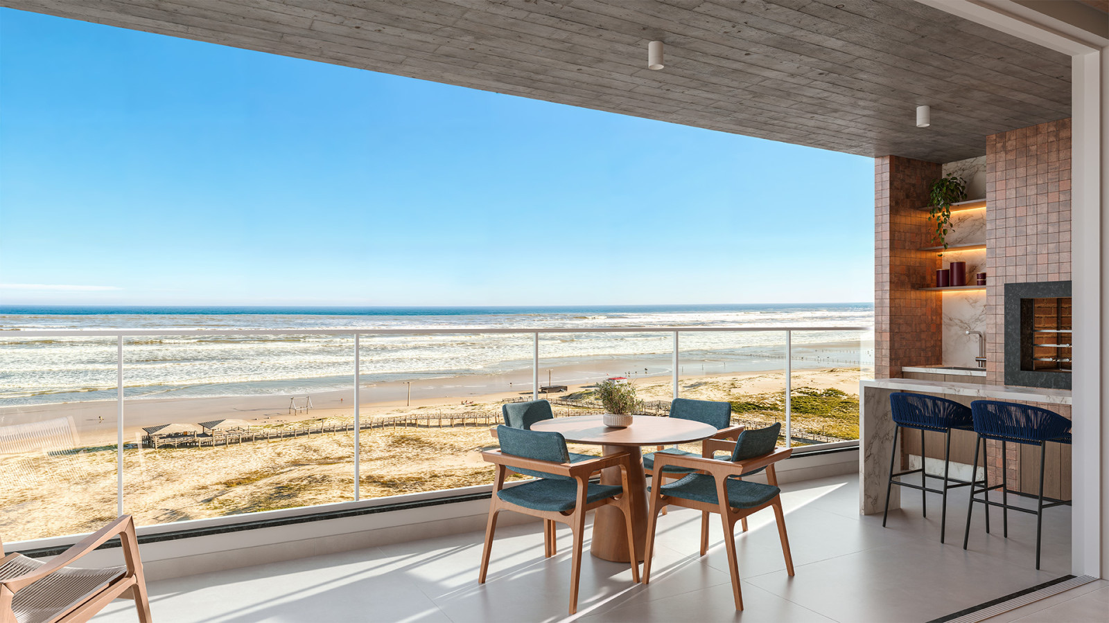 Mar Nord Residencial, sacada com churrasqueira e vista para o mar