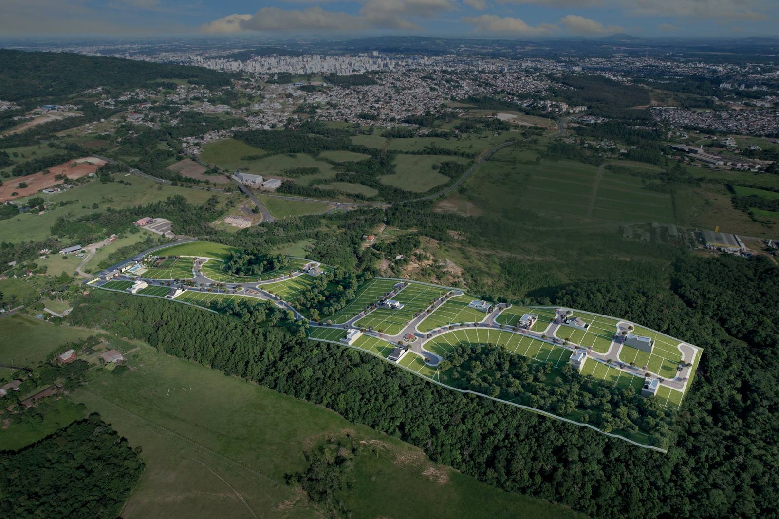Serena Città, vista aérea do condomínio com Criciúma ao fundo